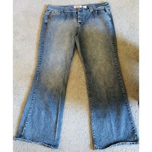 Y2K Bongo Button Fly Straight Pants Woman's 22 Blue Denim High Rise Western